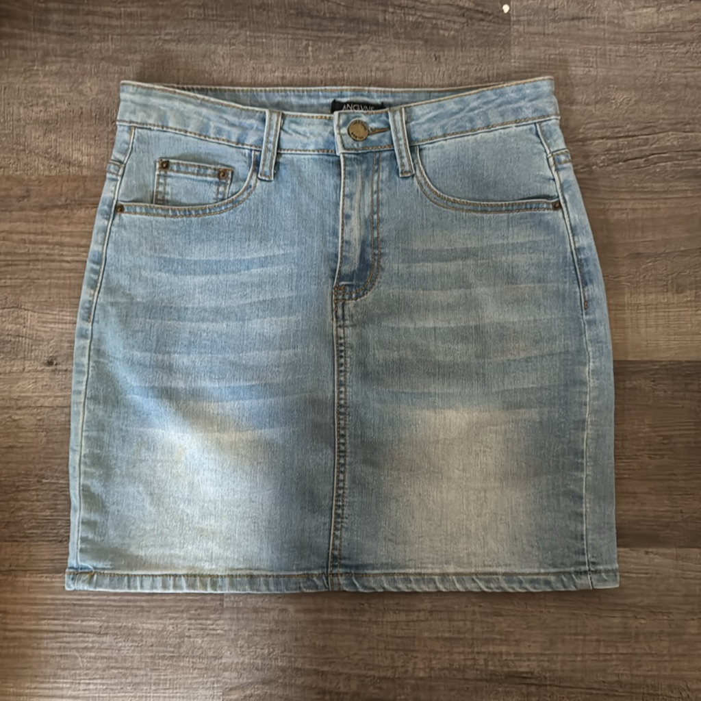 Angvns Women's Stretch Bodycon Denim Mini Skirt Size Small